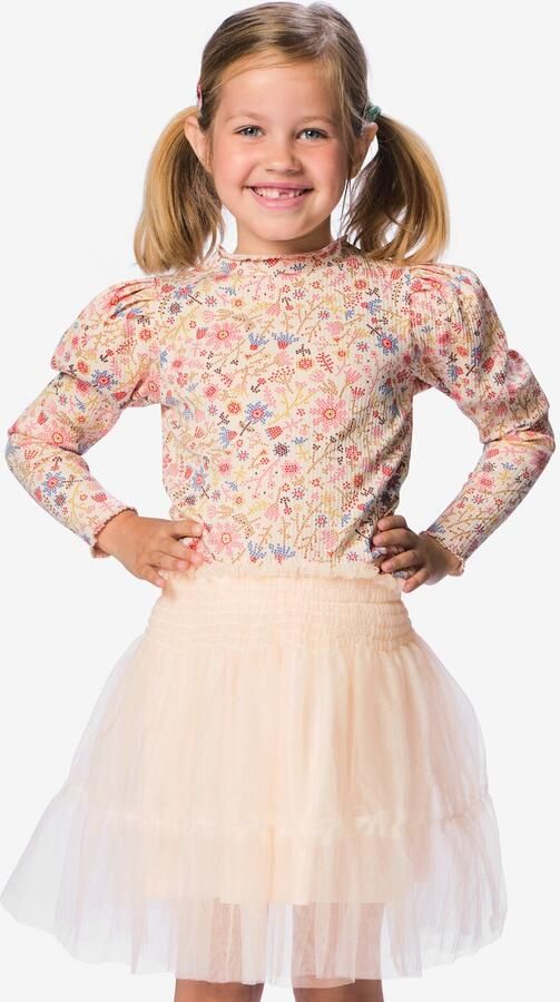 HEMA Kinder T-shirt Rib Bloemen Roze (roze)