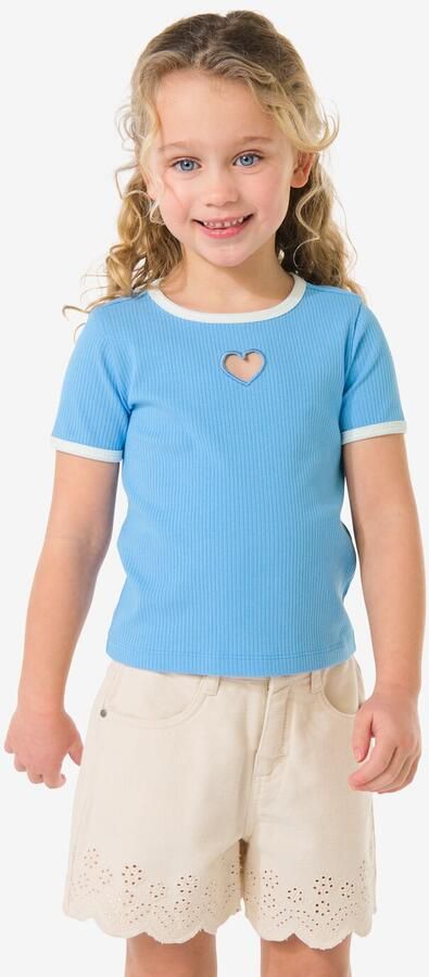 HEMA Kinder T-shirt Rib Hartjes Lichtblauw (lichtblauw)