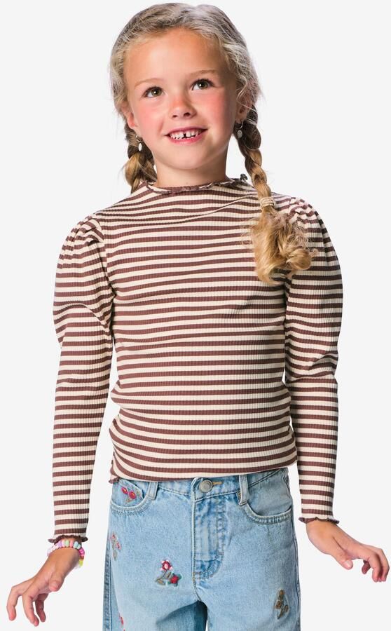 HEMA Kinder T-shirt Rib Strepen Bruin (bruin)