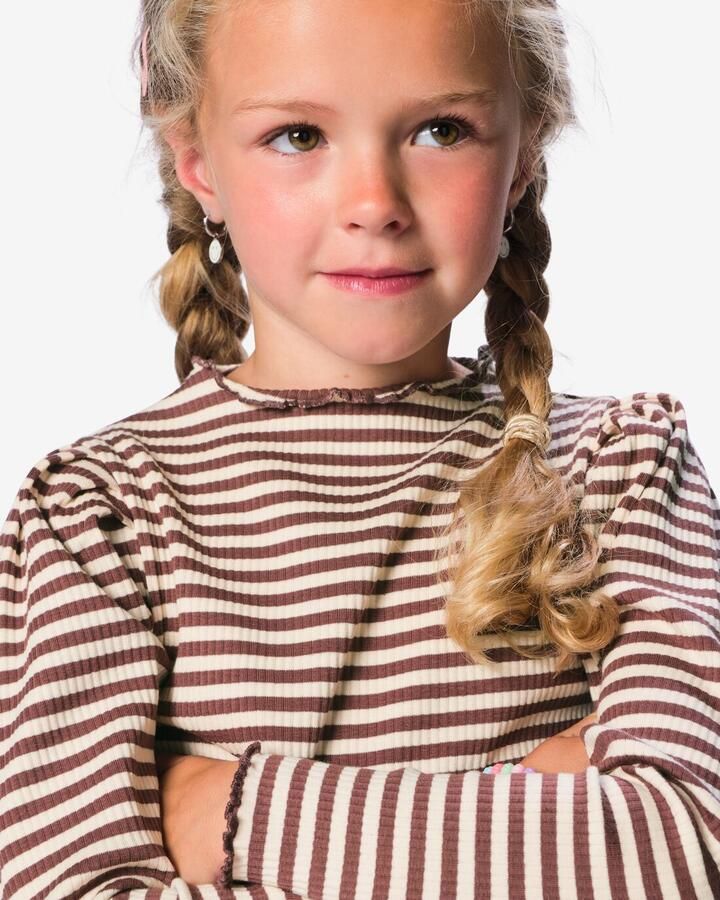 HEMA Kinder T-shirt Rib Strepen Bruin (bruin) - Foto 2