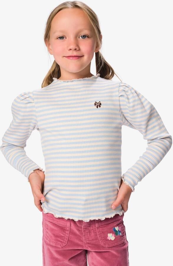HEMA Kinder T-shirt Rib Strepen Lichtblauw