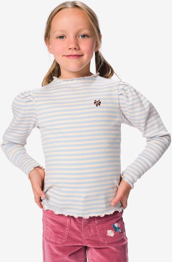 HEMA Kinder T-shirt Rib Strepen Lichtblauw