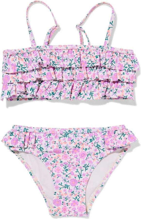 HEMA Kinderbikini Bloemen Ruffels Lila (lila)
