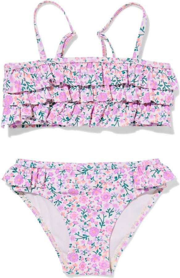 HEMA Kinderbikini Bloemen Ruffels Lila (lila)