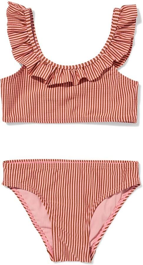 HEMA Kinderbikini Seersucker Strepen Donkerroze (donkerroze)