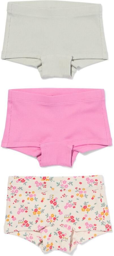 HEMA Kinderboxers Rib Katoen Bloemen 3 Stuks Multicolor (multicolor)