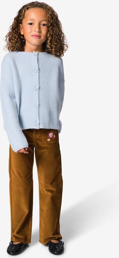 HEMA Kinderbroek Regular Fit Velours Bloemen Bruin