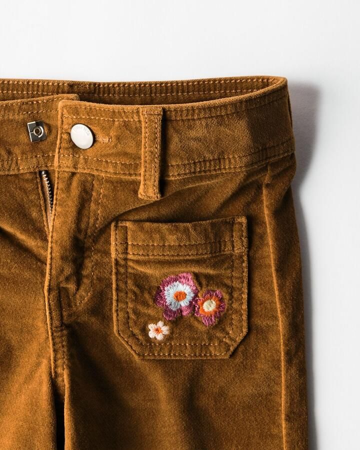 HEMA Kinderbroek Regular Fit Velours Bloemen Bruin - Foto 2