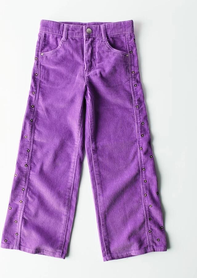 HEMA Kinderbroek Rib Bloemen Paars