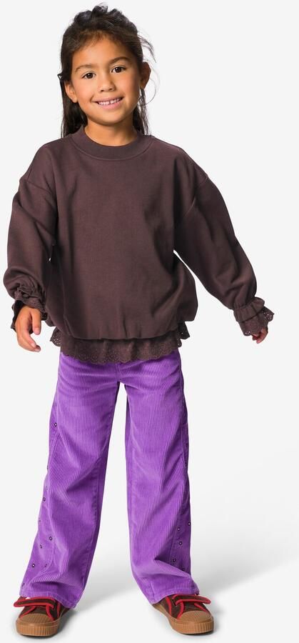 HEMA Kinderbroek Rib Bloemen Paars