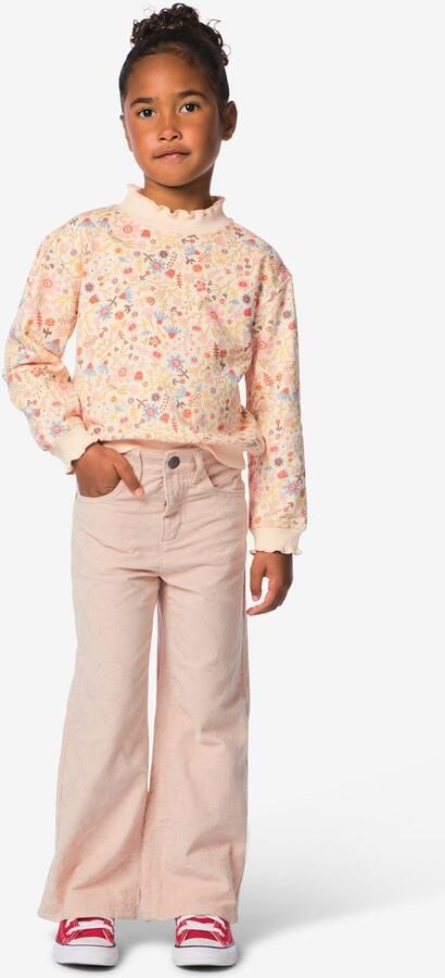 HEMA Kinderbroek Wijde Fit Corduroy Bloemen Roze (roze)