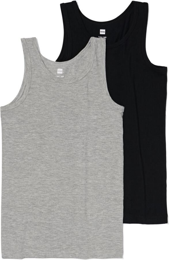 HEMA Kinder Hemden Basic Stretch Katoen 2 Stuks Grijsmelange (grijsmelange) - Foto 2