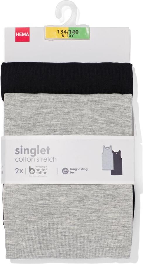 HEMA Kinder Hemden Basic Stretch Katoen 2 Stuks Grijsmelange (grijsmelange) - Foto 3