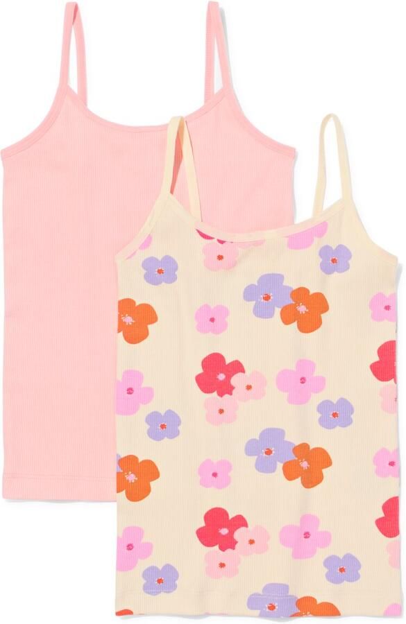 HEMA Kinderhemden Rib Bloemen 2 Stuks Lichtroze (lichtroze) - Foto 2