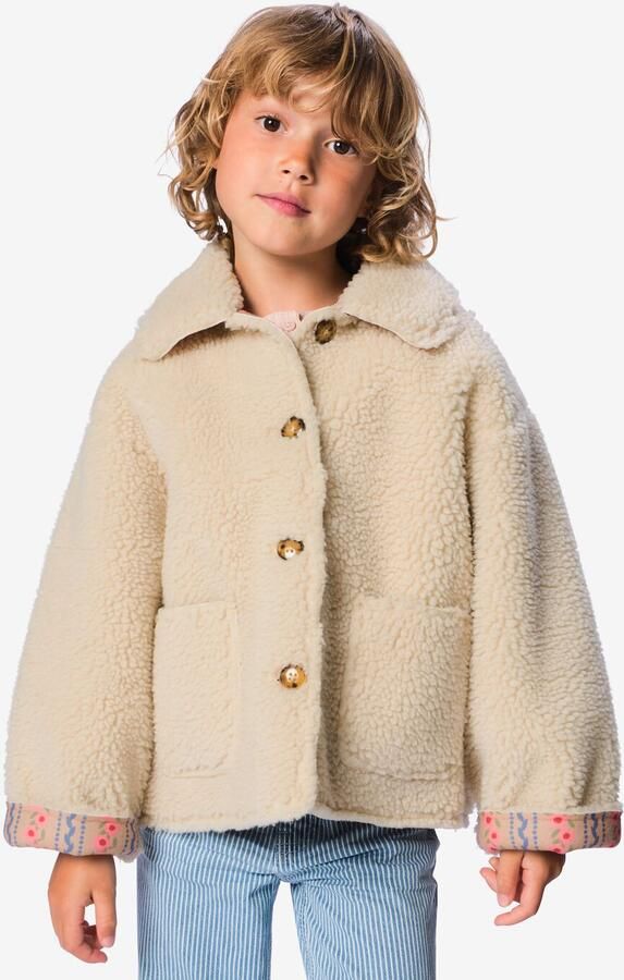 HEMA Kinderjas Teddy Bloemen Ecru (ecru)