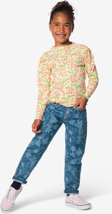 HEMA Kinderjeans Mom Fit Bloemen Denim (denim)
