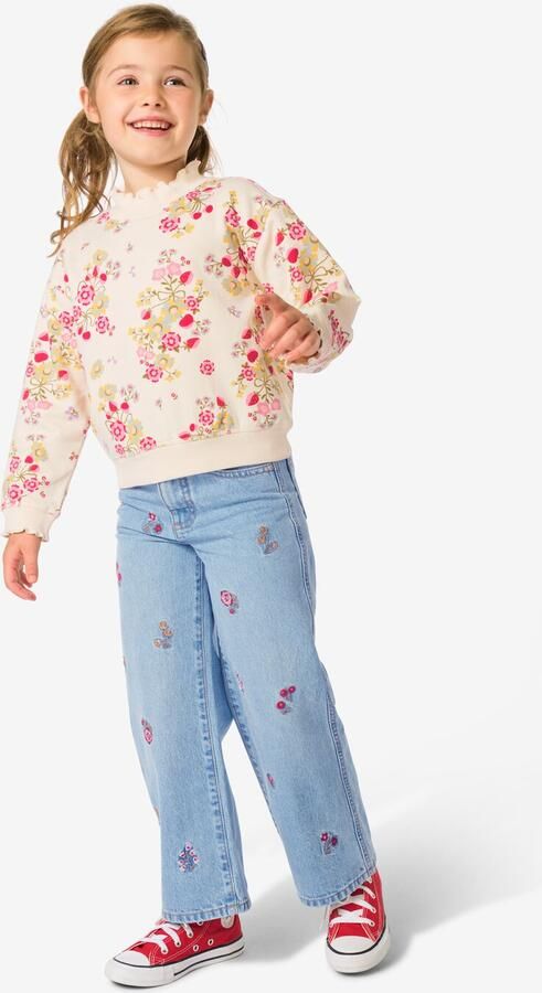 HEMA Kinderjeans Wijd Bloemen Lichtblauw (lichtblauw)