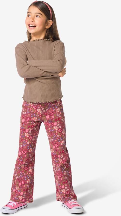 HEMA Kinderjeans Wijd Bloemen Lichtbruin (lichtbruin)