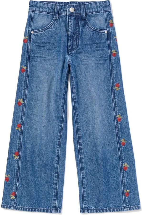 HEMA Kinderjeans Wijd Bloemen Middenblauw