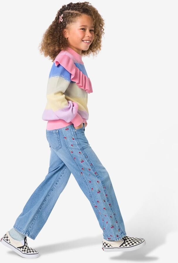 HEMA Kinderjeans Wijd Fruitprint Middenblauw (middenblauw)