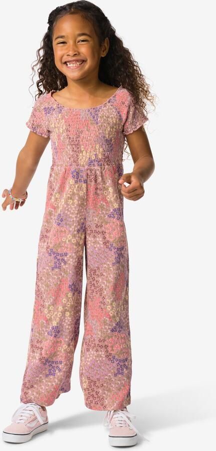 HEMA Kinderjumpsuit Jersey Bloemen Lichtroze (lichtroze)