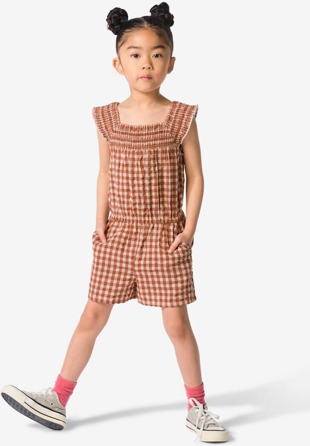 HEMA Kinderjumpsuit Seersucker Ruit Bruin (bruin)