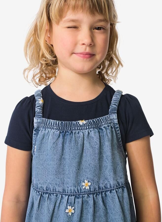HEMA Kinderjurk A-lijn Bloemen Blauw (blauw)