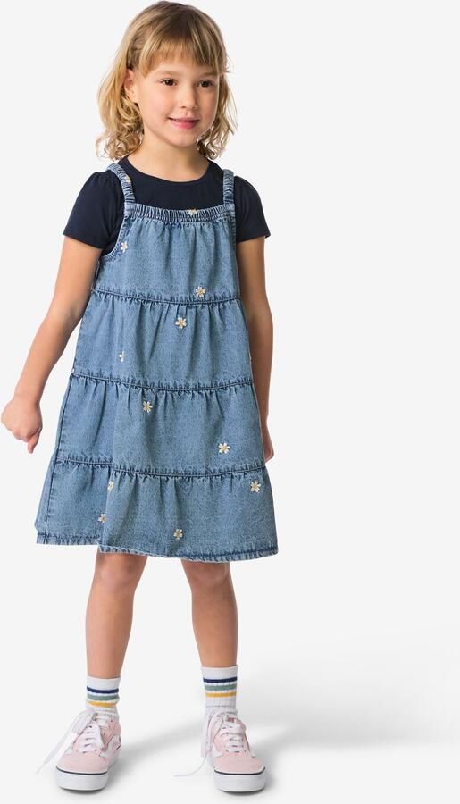 HEMA Kinderjurk A-lijn Bloemen Blauw (blauw)