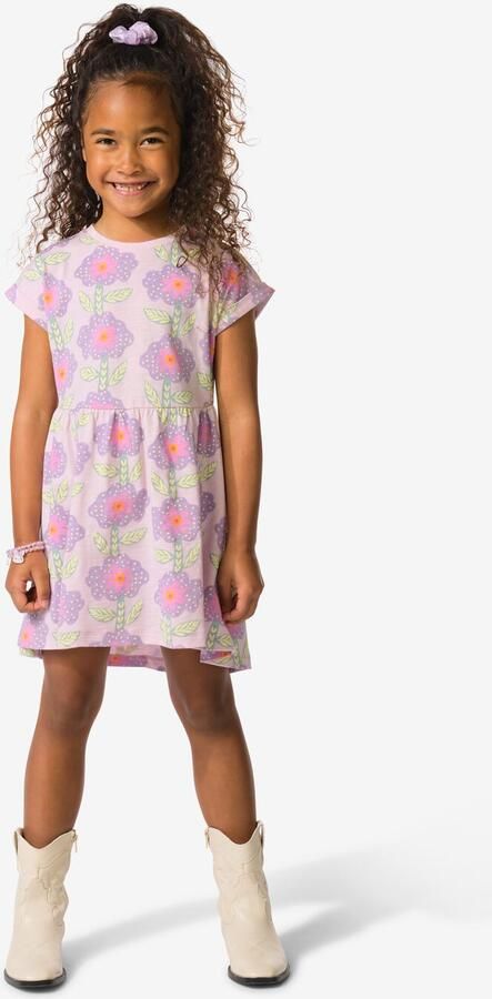 HEMA Kinderjurk A-lijn Bloemen Lila (lila)