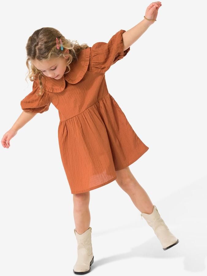 HEMA Kinderjurk A-lijn Geborduurd Bruin (bruin)
