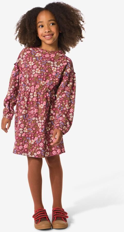 HEMA Kinderjurk A-lijn Rib Bloemen Lichtbruin (lichtbruin)