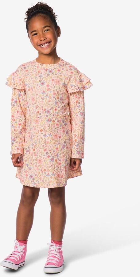 HEMA Kinderjurk A-lijn Rib Bloemen Roze (roze)
