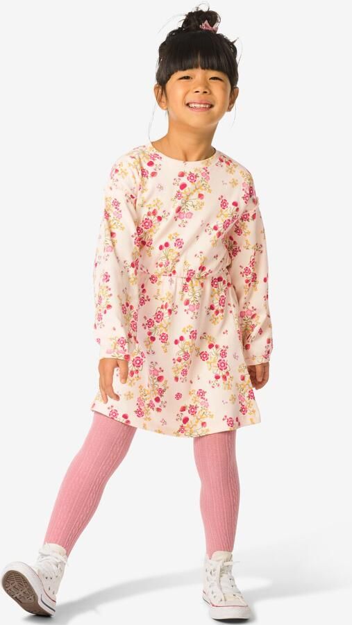 HEMA Kinderjurk Rib Bloemen Ecru (ecru)