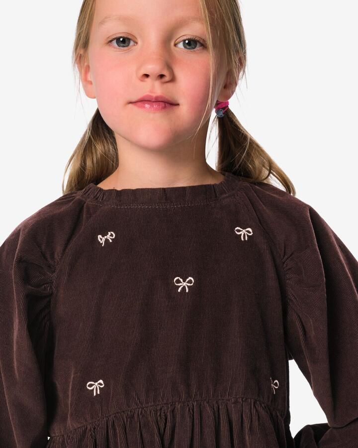 HEMA Kinderjurk Wijd Corduroy Bloemen Chocoladebruin - Foto 2