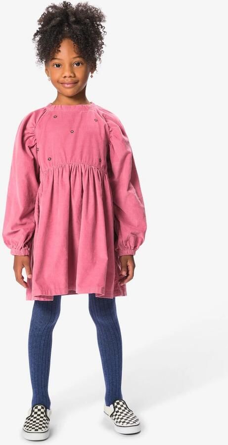 HEMA Kinderjurk Wijd Corduroy Bloemen Oudroze