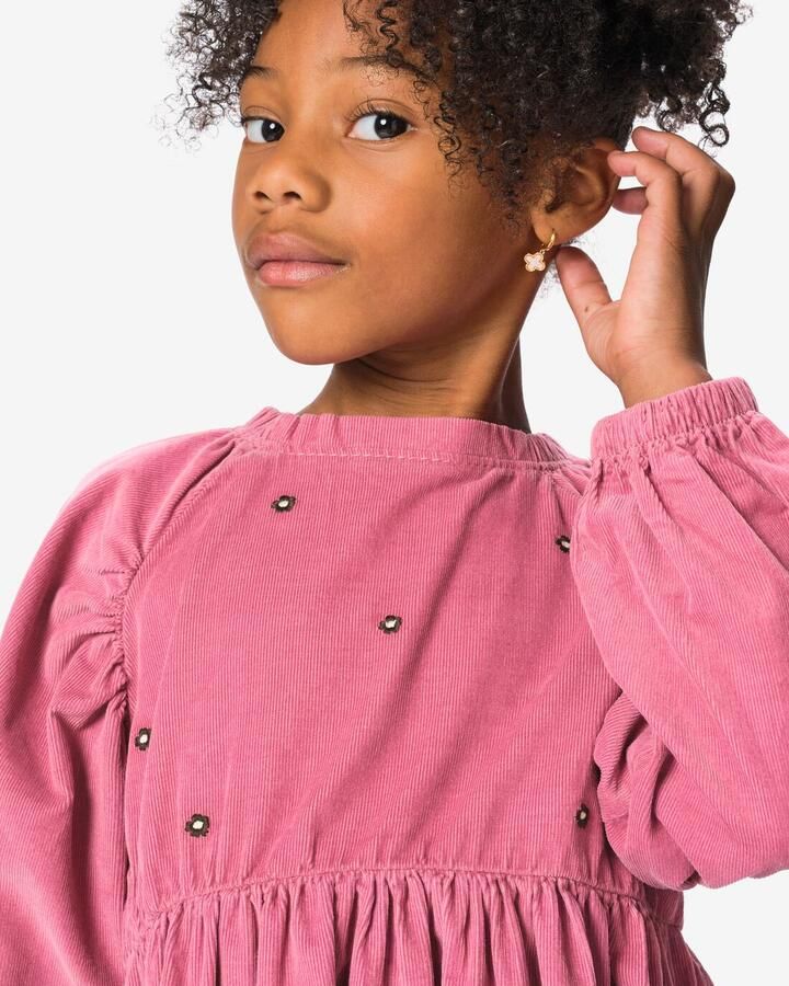 HEMA Kinderjurk Wijd Corduroy Bloemen Oudroze - Foto 2