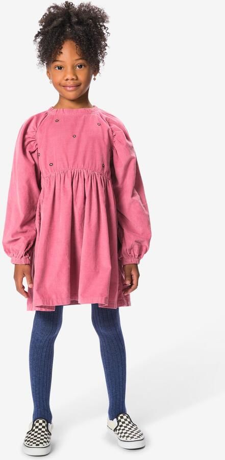 HEMA Kinderjurk Wijd Corduroy Bloemen Oudroze