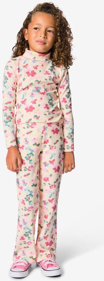 HEMA Kinderlegging Bootcut Rib Bloemen Roze