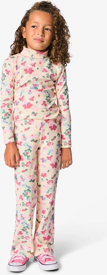 HEMA Kinderlegging Bootcut Rib Bloemen Roze