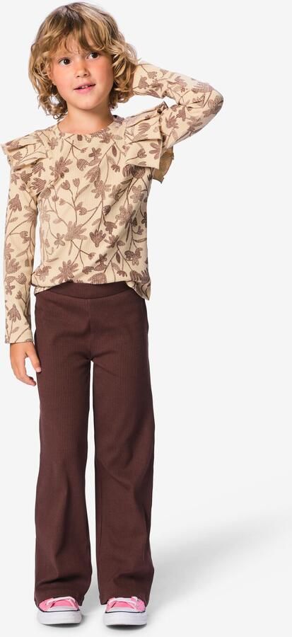 HEMA Kinderlegging Bootcut Rib Jersey Bloemen 2 Stuks Beige (beige)
