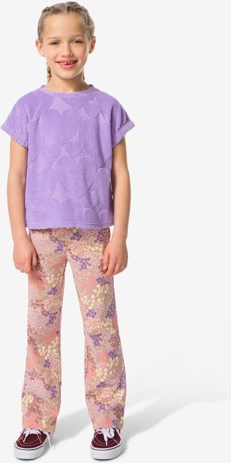 HEMA Kinderleggings Flared Fit Rib Bloemen 2 Stuks Paars (paars)