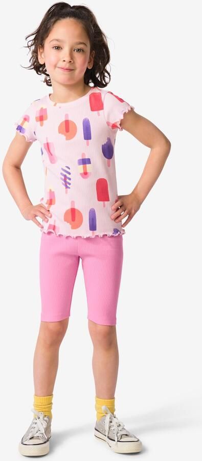 HEMA Kinderleggings Kort Aansluitend Rib 2 Stuks Roze (roze)