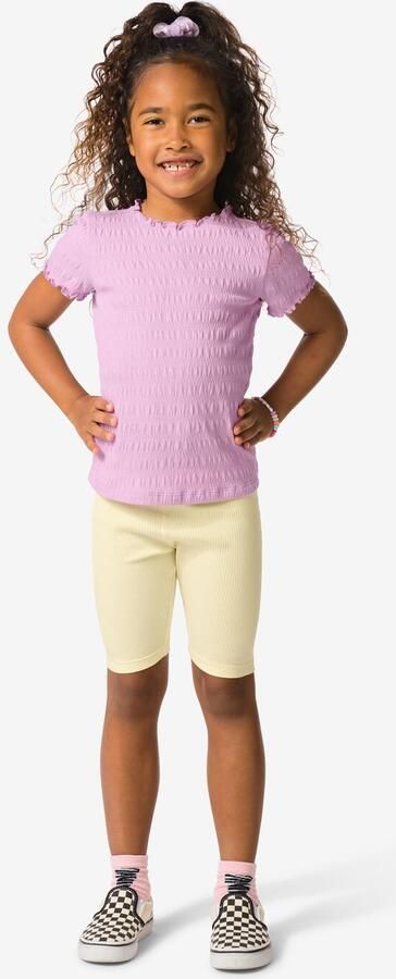 HEMA Kinderleggings Kort Aansluitend Rib Bloemen 2 Stuks Lichtgeel (lichtgeel)