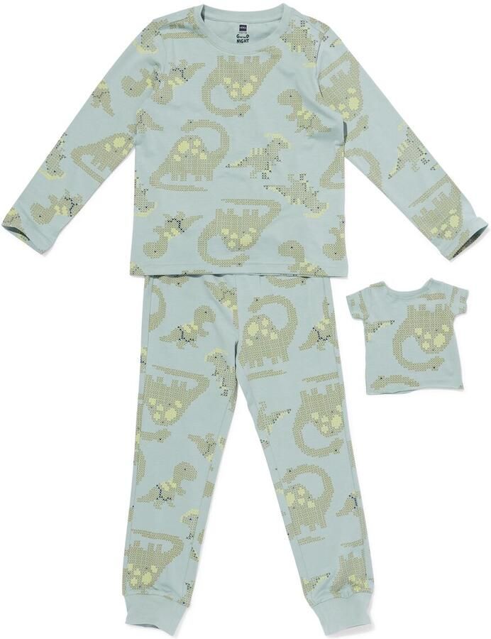 HEMA Kinderpyjama Dino Met Poppenpyjama Groen (groen)