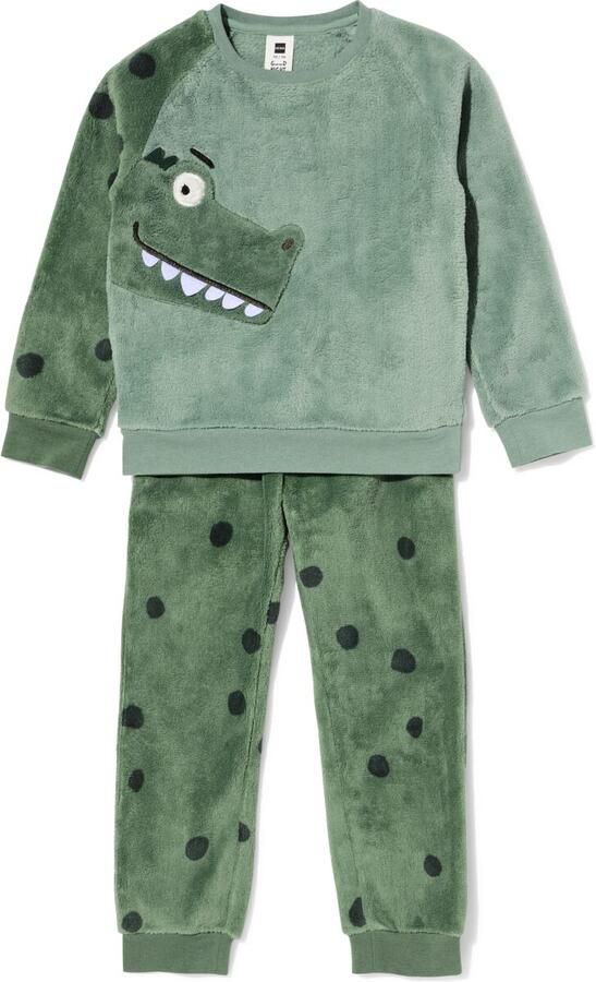 HEMA Kinderpyjama Fleece Dino Donkergroen (donkergroen) - Foto 2