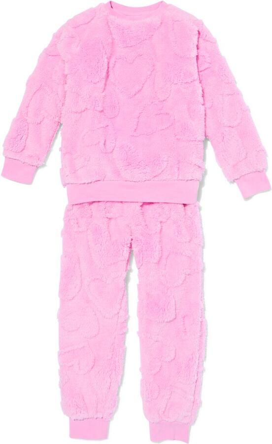 HEMA Kinderpyjama Fleece Hartjes Roze