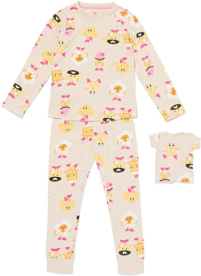 HEMA Kinderpyjama Ontbijt Met Poppenpyjama Gebroken Wit (gebroken wit)