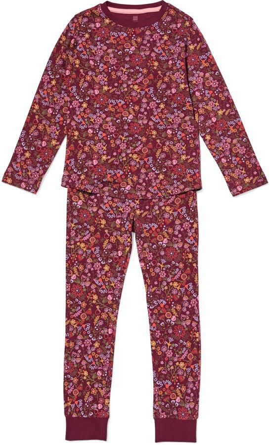 HEMA Kinderpyjama Rib Bloemen Multicolor (multicolor)