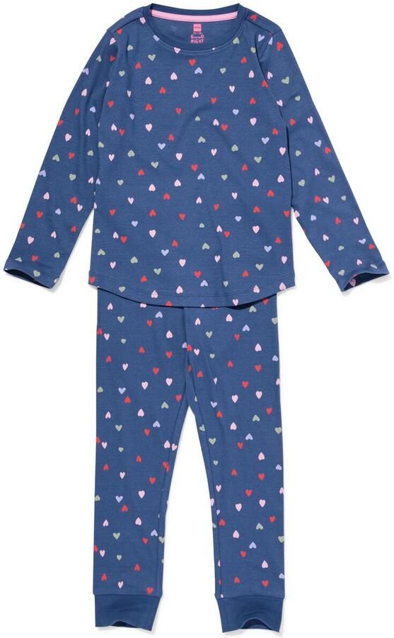 HEMA Kinderpyjama Rib Hartjes Donkerblauw (donkerblauw)