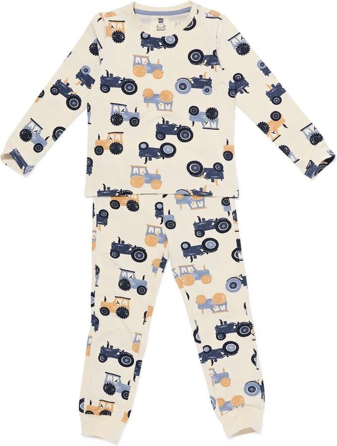 HEMA Kinderpyjama Tractors Met Poppenpyjama Gebroken Wit (gebroken wit)